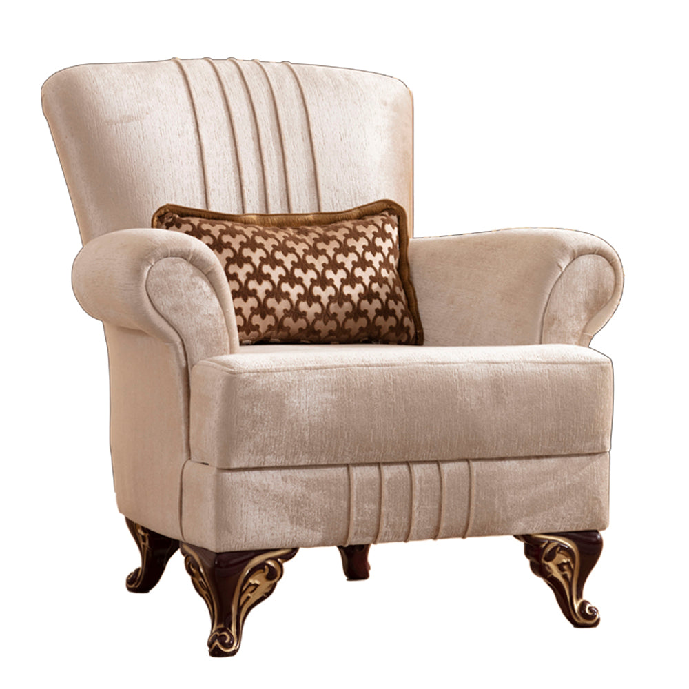 Carmen Traditional Style Chair Made With Chenille Upholstery In Beige Color Beige Chenille Wood Primary Living Space Firm Tight Back Contemporary,Modern Rolled Arms Solid Wood Mdf Wood 1 Seat