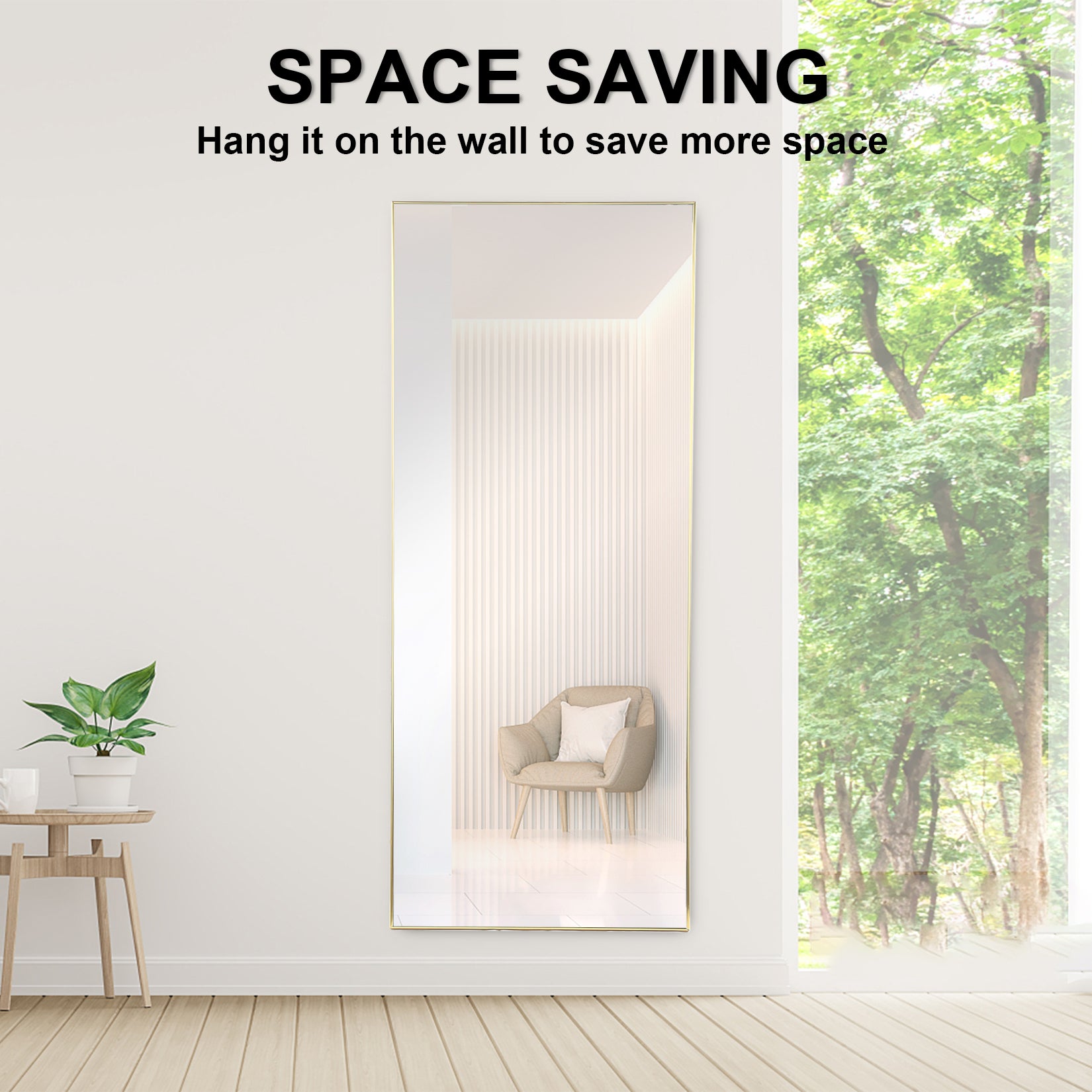 Full Length Mirror, Floor Mirror With Stand,Wall Mounted Dressing Mirrorbedroom Mirror With Aluminium Frame 65"X22", Gold Gold Glass