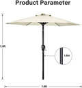 Simple Deluxe 7.5' Patio Outdoor Table Market Yard Umbrella With Push Button Tilt Crank, 6 Sturdy Ribs For Garden, Deck, Backyard, Pool, 7.5Ft, Beige Beige Stainless Steel