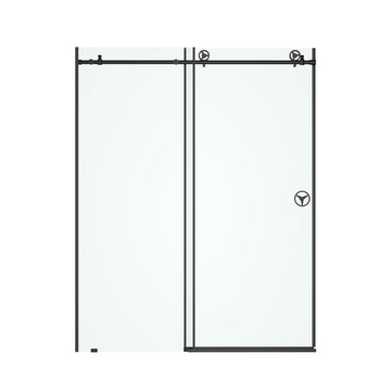 60 In. W X 76 In. Hsliding Frameless Shower Door In Matte Black With Clear Glass Matt Black Glass