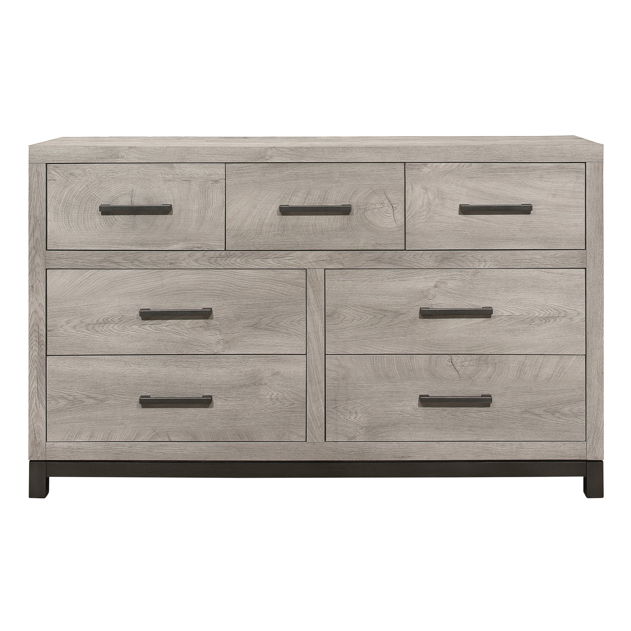 Attractive Gray Finish 1Pc Dresser Of 7X Drawers Metal Bar Hardware Premium Melamine Board Wooden Bedroom Furniture Light Gray 5 Drawers & Above Bedroom Wood