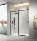 60 In. W X 76 In. Hsliding Frameless Shower Door In Matte Black With Clear Glass Matt Black Glass