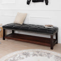 Wooden Base Upholstered Bench For Bedroom For Entryway Black Pu