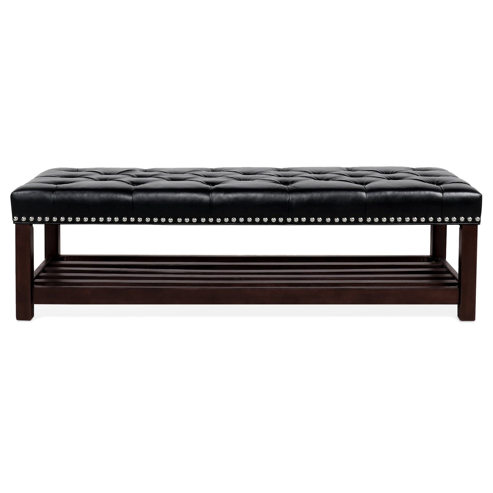 Wooden Base Upholstered Bench For Bedroom For Entryway Black Pu