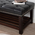 Wooden Base Upholstered Bench For Bedroom For Entryway Black Pu