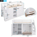 Functional Loft Bed With 3 Shelves, 2 Wardrobes And 2 Drawers, Ladder With Storage, No Box Spring Needed, White White Pine