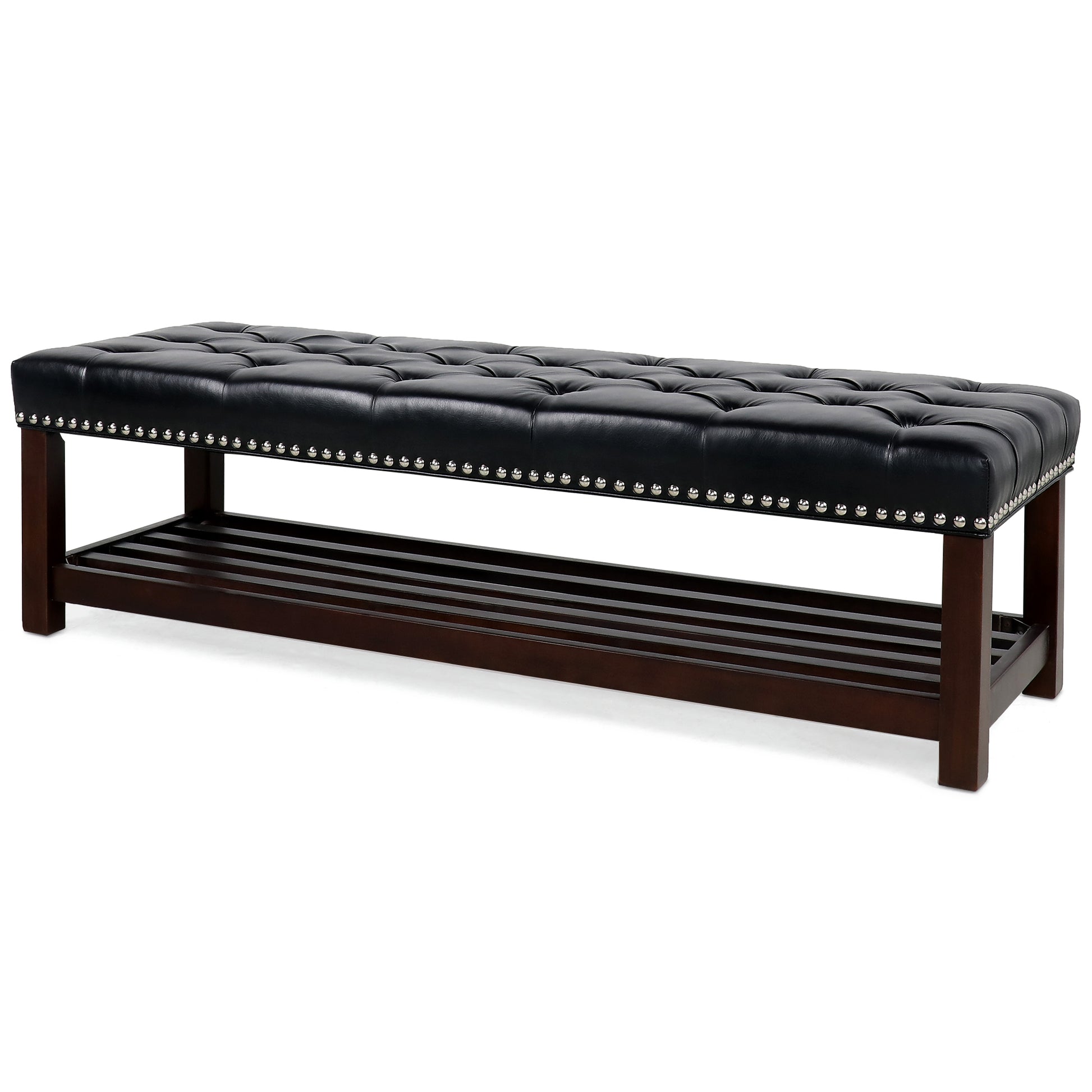 Wooden Base Upholstered Bench For Bedroom For Entryway Black Pu