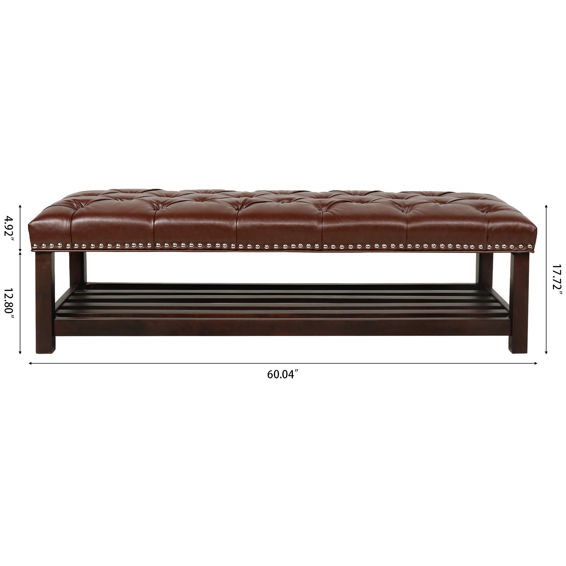 Bedroom End Of Bed Bench Tufted Upholstered End Of Bed Bench End Of Bed Entrance Shoe Bench, 60" With Trim And Shelf Bedroom Upholstered Leather Bench Living Room Shoe Rack Footstool Brown Dark Brown Pu