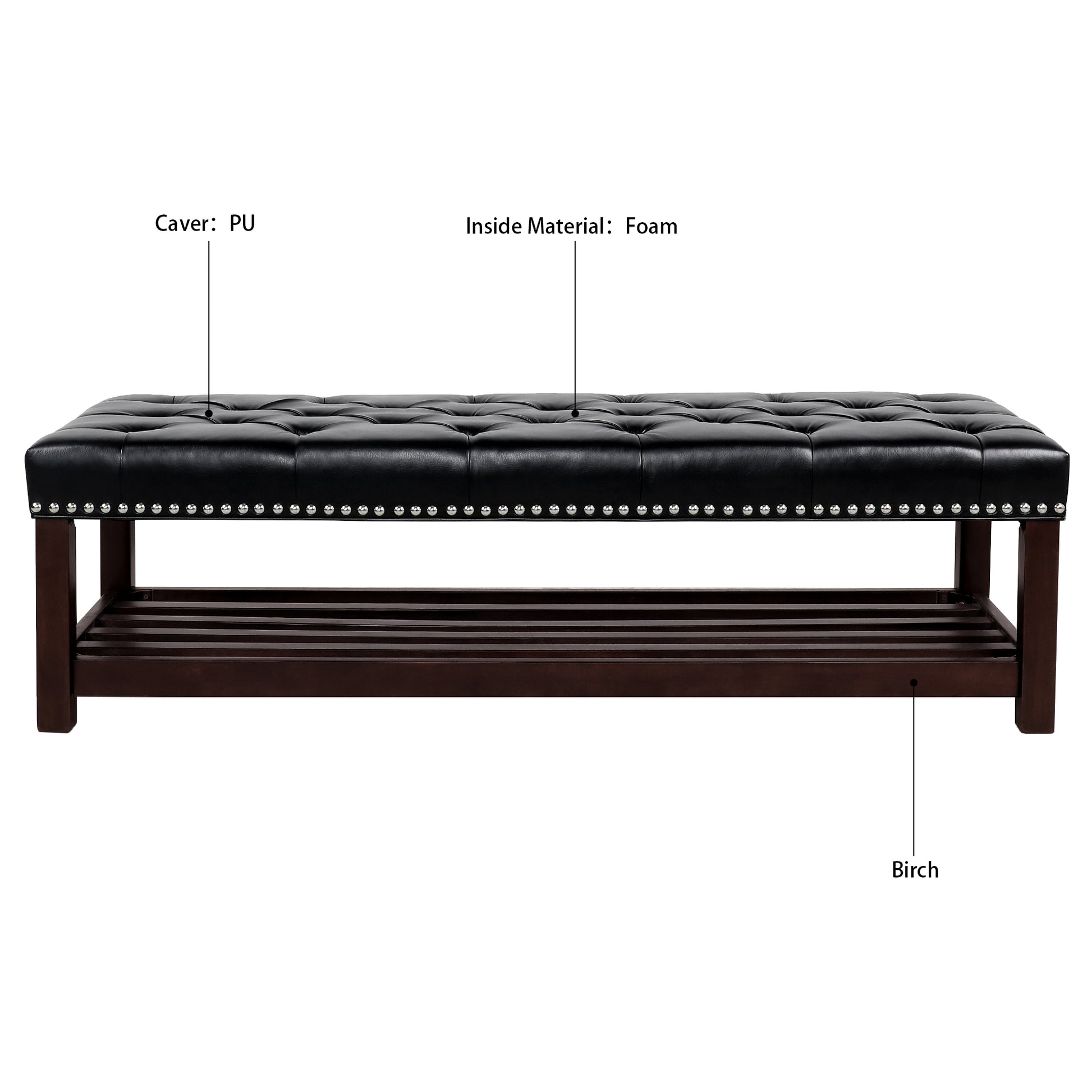 Wooden Base Upholstered Bench For Bedroom For Entryway Black Pu