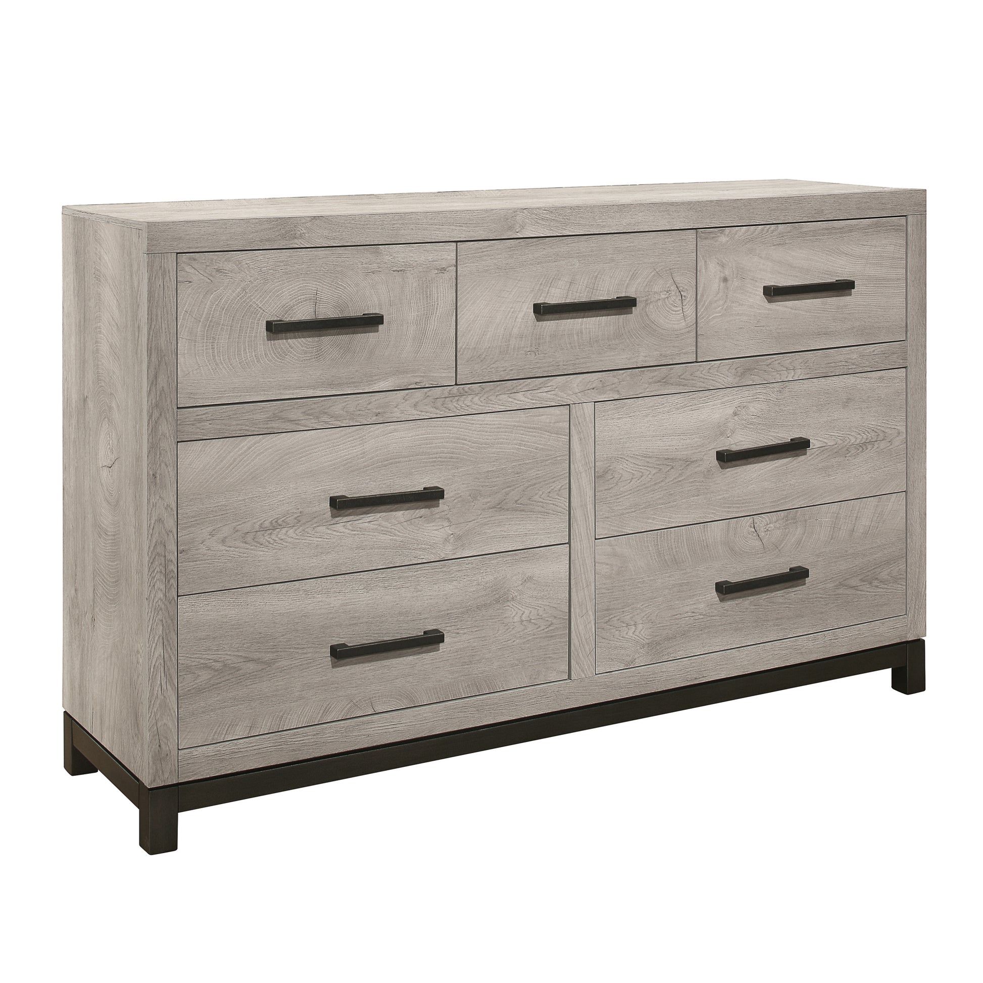 Attractive Gray Finish 1Pc Dresser Of 7X Drawers Metal Bar Hardware Premium Melamine Board Wooden Bedroom Furniture Light Gray 5 Drawers & Above Bedroom Wood