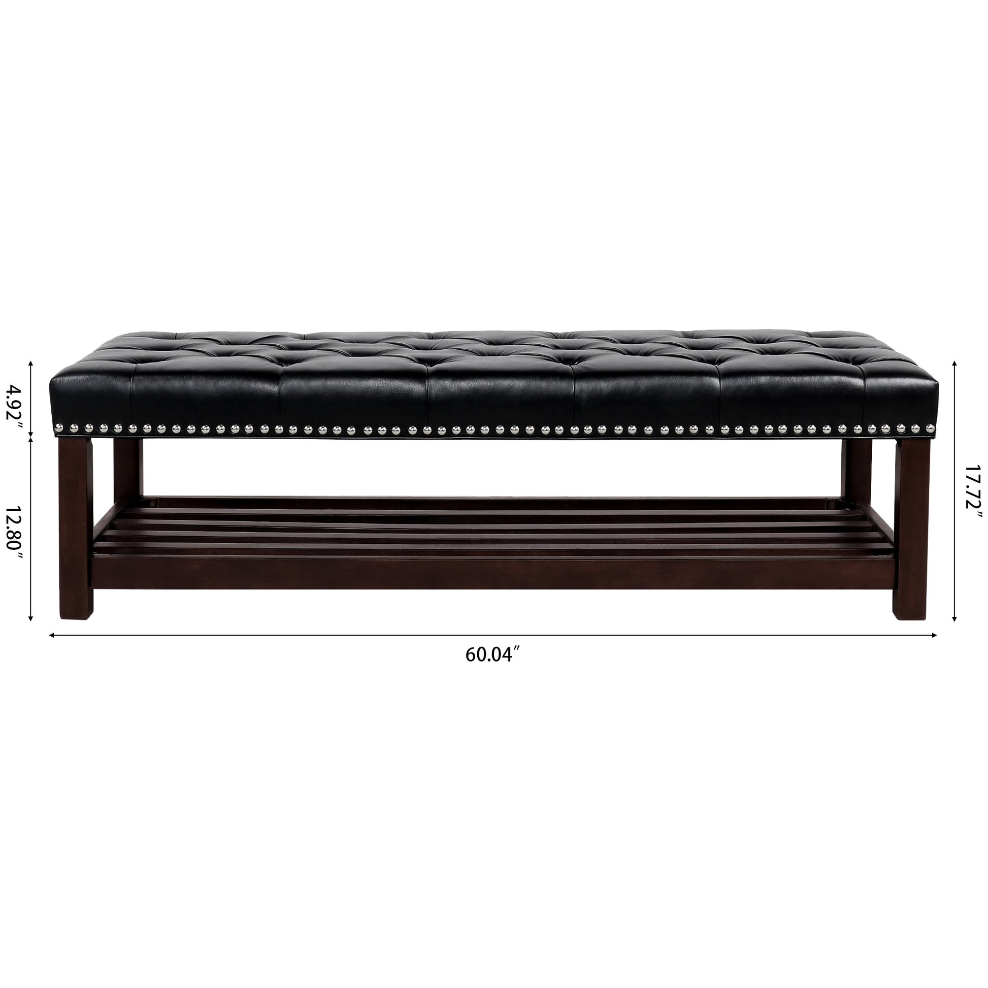 Wooden Base Upholstered Bench For Bedroom For Entryway Black Pu