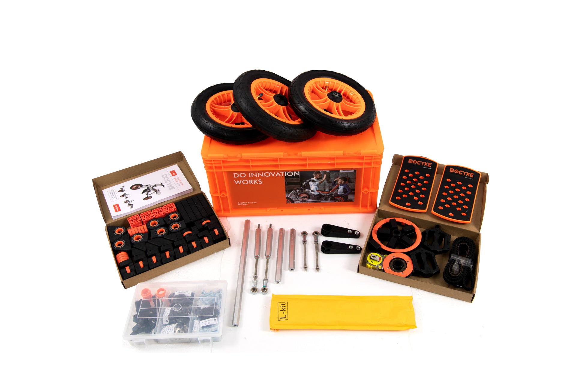 Kidrock Buildable Kit 20 In 1 Kids Go Kart Set, Suitable For 1 To 8 Years Old, Two Wheel Bike, Three Wheel Bike, Go Kart, Sit Stand Scooter, Etc. Christmas Plus A Snow Upgrade Package . Orange Abs Rubber Steel Q235