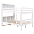 Full Over Full Bunk Beds With Bookcase Headboard, Solid Wood Bed Frame With Safety Rail And Ladder, Kids Teens Bedroom, Guest Room Furniture, Can Be Converted Into 2 Beds, White White Pine