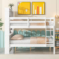 Full Over Full Bunk Beds With Bookcase Headboard, Solid Wood Bed Frame With Safety Rail And Ladder, Kids Teens Bedroom, Guest Room Furniture, Can Be Converted Into 2 Beds, White White Pine