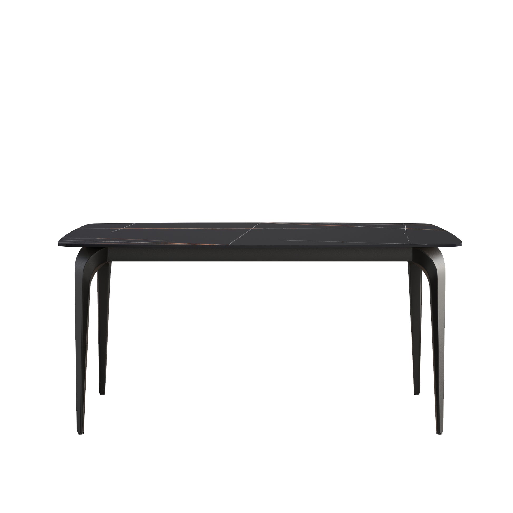 63"Modern Artificial Stone Black Curved Black Metal Leg Dining Table 6 People Black Metal Sintered Stone