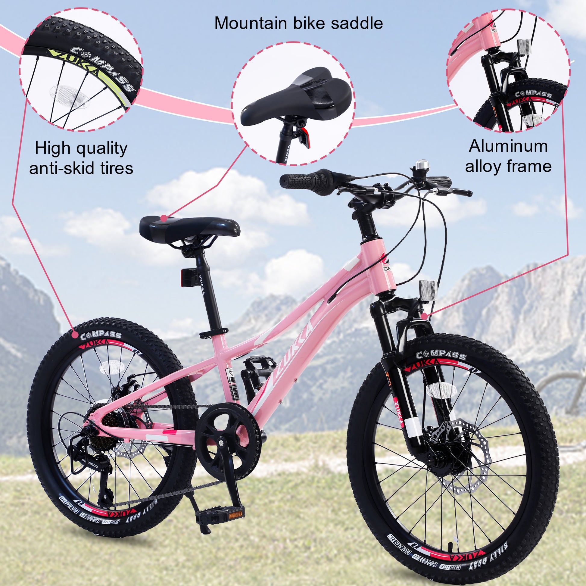 Mountain Bike For Girls And Boys Mountain 20 Inch Shimano 7 Speed Bike Pink Aluminium