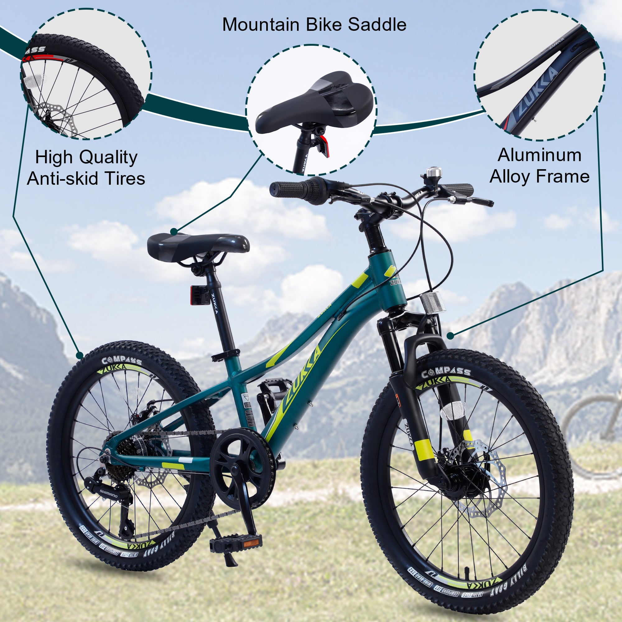 Mountain Bike For Girls And Boys Mountain 20 Inch Shimano 7 Speed Bike Cycling Green Garden & Outdoor Aluminium Alloy