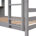 Twin Over Twin Bunk Beds With Bookcase Headboard, Solid Wood Bed Frame With Safety Rail And Ladder, Kids Teens Bedroom, Guest Room Furniture, Can Be Converted Into 2 Beds, Grey Twin Grey Pine