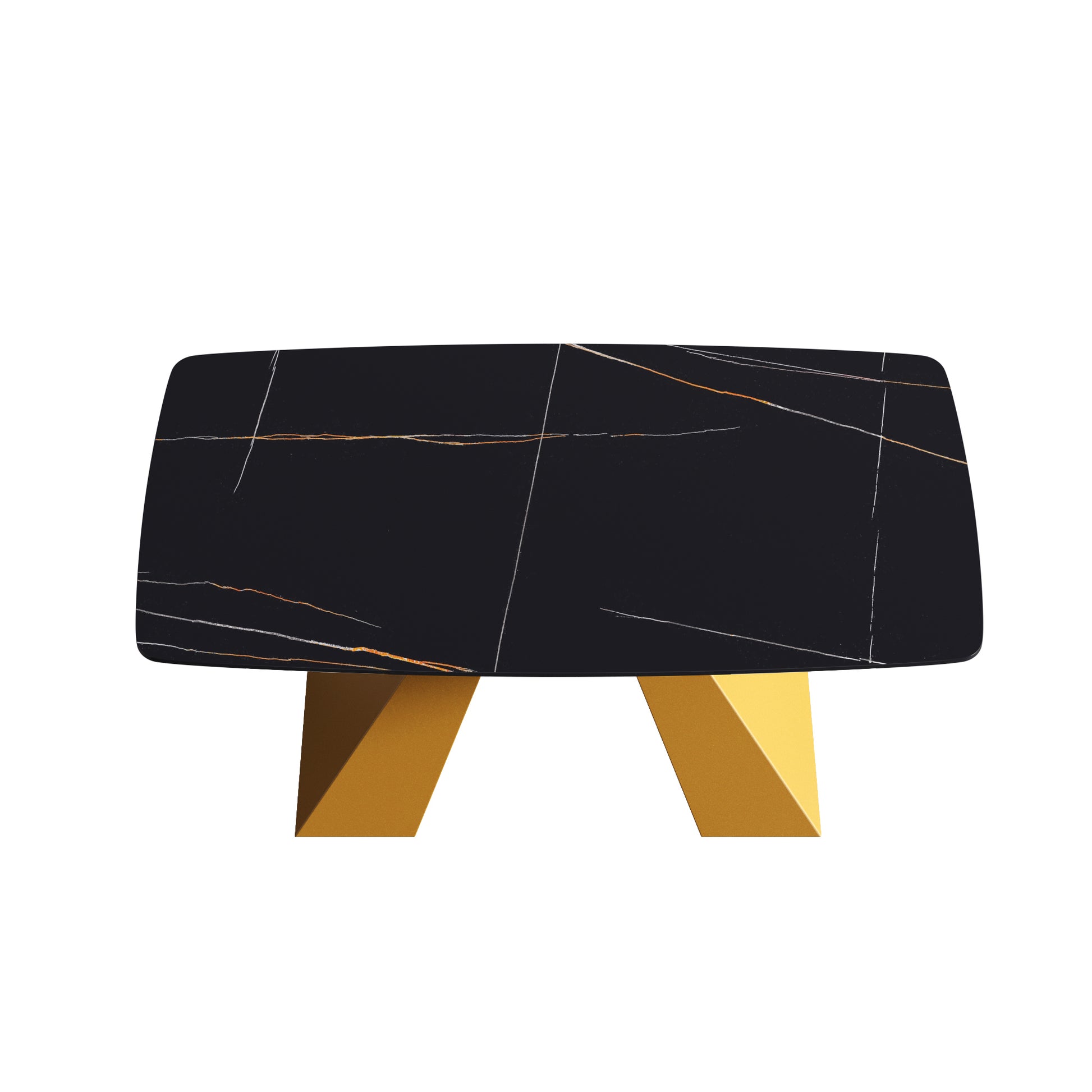 63"Modern Artificial Stone Black Curved Golden Metal Leg Dining Table 6 People Black Metal Sintered Stone