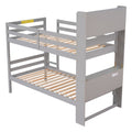 Twin Over Twin Bunk Beds With Bookcase Headboard, Solid Wood Bed Frame With Safety Rail And Ladder, Kids Teens Bedroom, Guest Room Furniture, Can Be Converted Into 2 Beds, Grey Twin Grey Pine