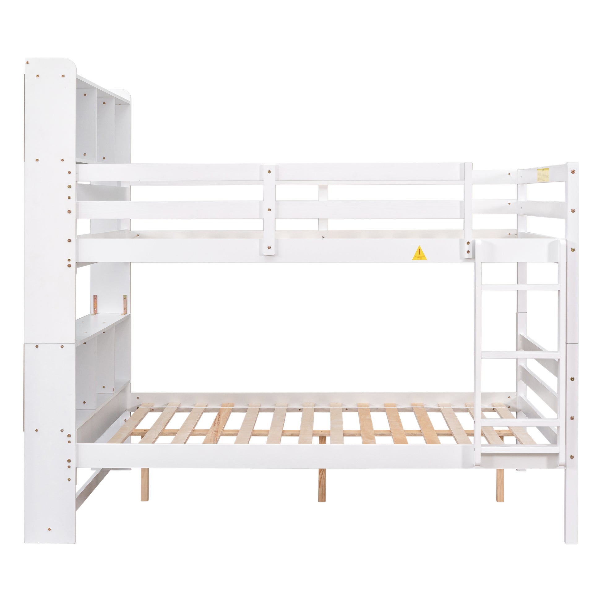 Full Over Full Bunk Beds With Bookcase Headboard, Solid Wood Bed Frame With Safety Rail And Ladder, Kids Teens Bedroom, Guest Room Furniture, Can Be Converted Into 2 Beds, White White Pine