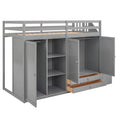 Functional Loft Bed With 3 Shelves, 2 Wardrobes And 2 Drawers, Ladder With Storage, No Box Spring Needed, Gray Gray Pine