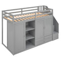Functional Loft Bed With 3 Shelves, 2 Wardrobes And 2 Drawers, Ladder With Storage, No Box Spring Needed, Gray Gray Pine