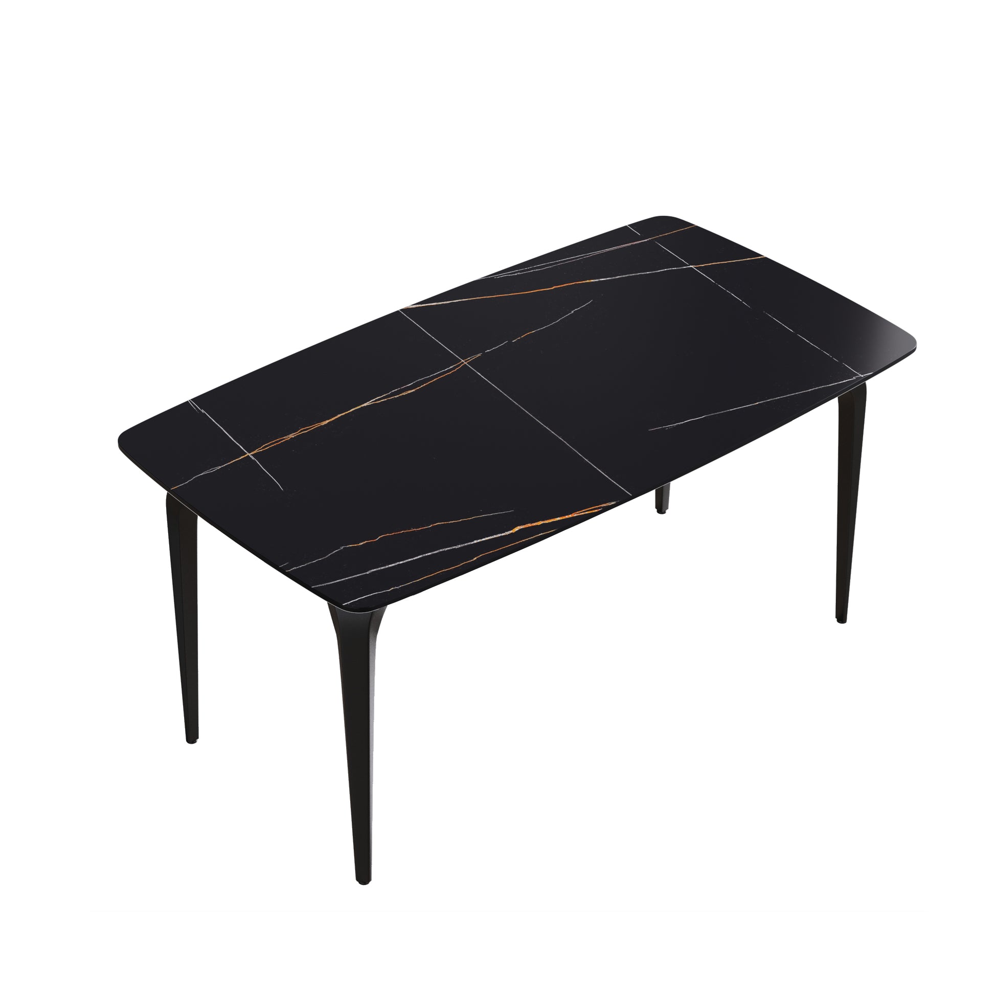 63"Modern Artificial Stone Black Curved Black Metal Leg Dining Table 6 People Black Metal Sintered Stone