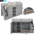 Functional Loft Bed With 3 Shelves, 2 Wardrobes And 2 Drawers, Ladder With Storage, No Box Spring Needed, Gray Gray Pine