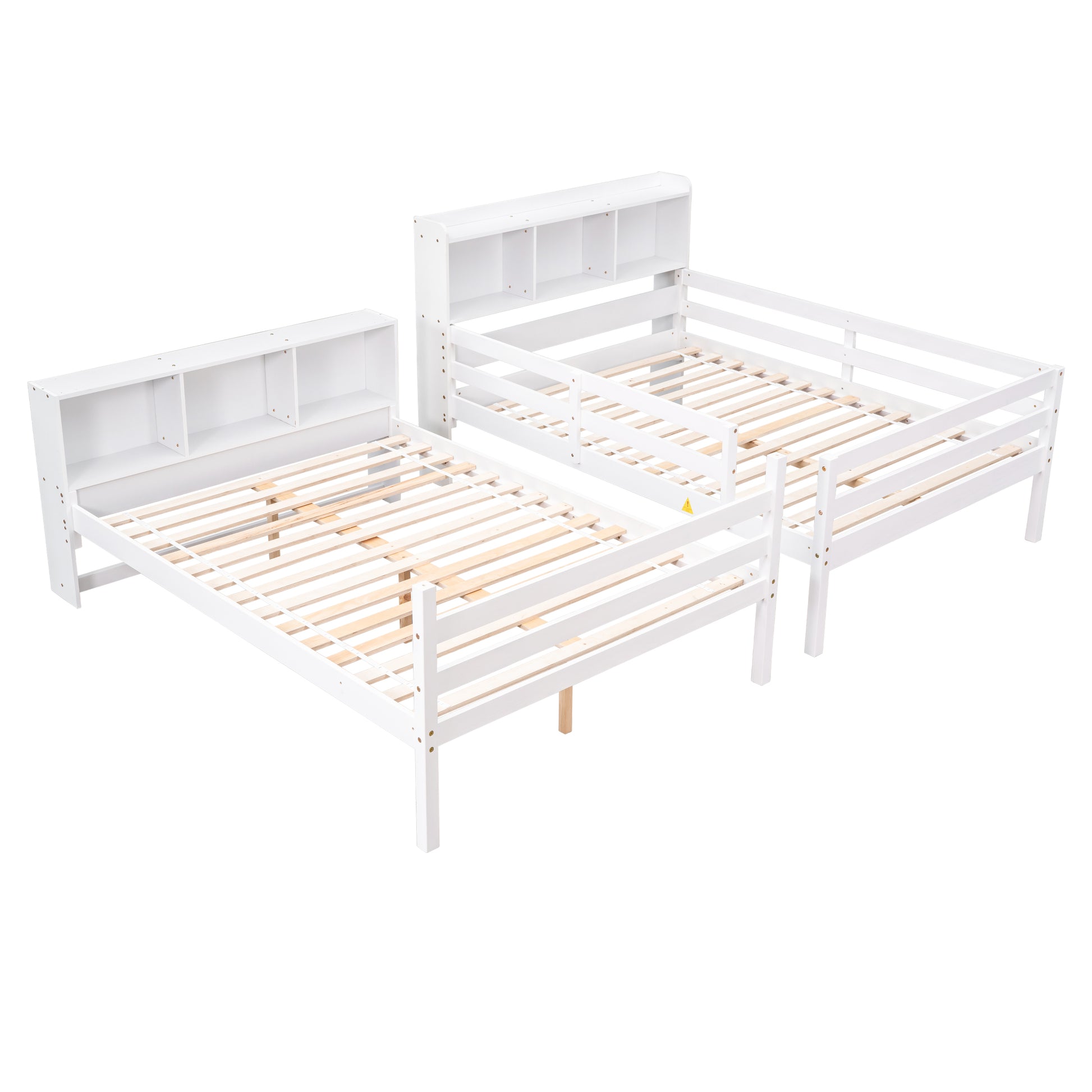 Full Over Full Bunk Beds With Bookcase Headboard, Solid Wood Bed Frame With Safety Rail And Ladder, Kids Teens Bedroom, Guest Room Furniture, Can Be Converted Into 2 Beds, White White Pine