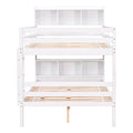 Full Over Full Bunk Beds With Bookcase Headboard, Solid Wood Bed Frame With Safety Rail And Ladder, Kids Teens Bedroom, Guest Room Furniture, Can Be Converted Into 2 Beds, White White Pine