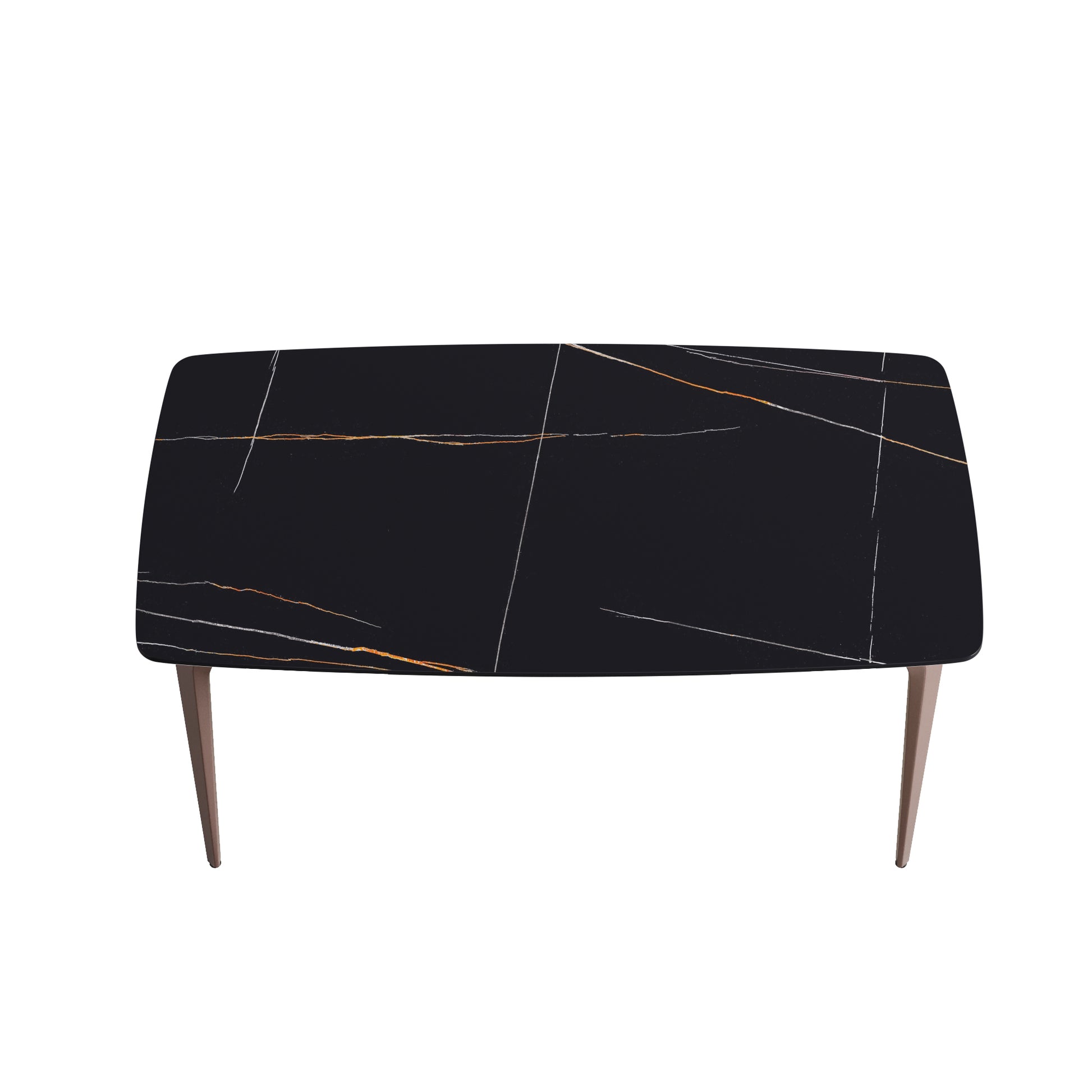 63"Modern Artificial Stone Black Curved Metal Leg Dining Table 6 People Black Metal Sintered Stone