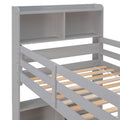 Twin Over Twin Bunk Beds With Bookcase Headboard, Solid Wood Bed Frame With Safety Rail And Ladder, Kids Teens Bedroom, Guest Room Furniture, Can Be Converted Into 2 Beds, Grey Twin Grey Pine