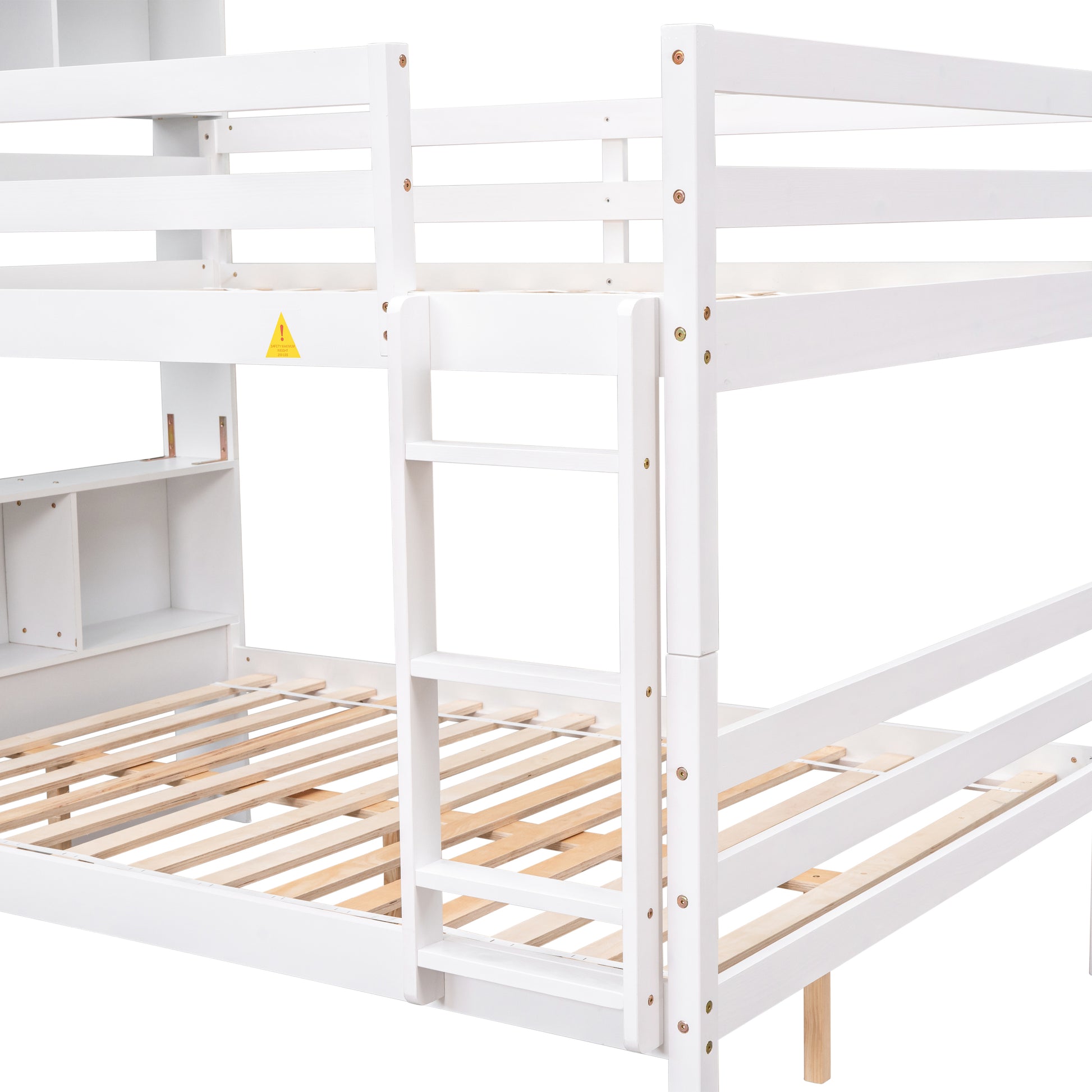 Full Over Full Bunk Beds With Bookcase Headboard, Solid Wood Bed Frame With Safety Rail And Ladder, Kids Teens Bedroom, Guest Room Furniture, Can Be Converted Into 2 Beds, White White Pine