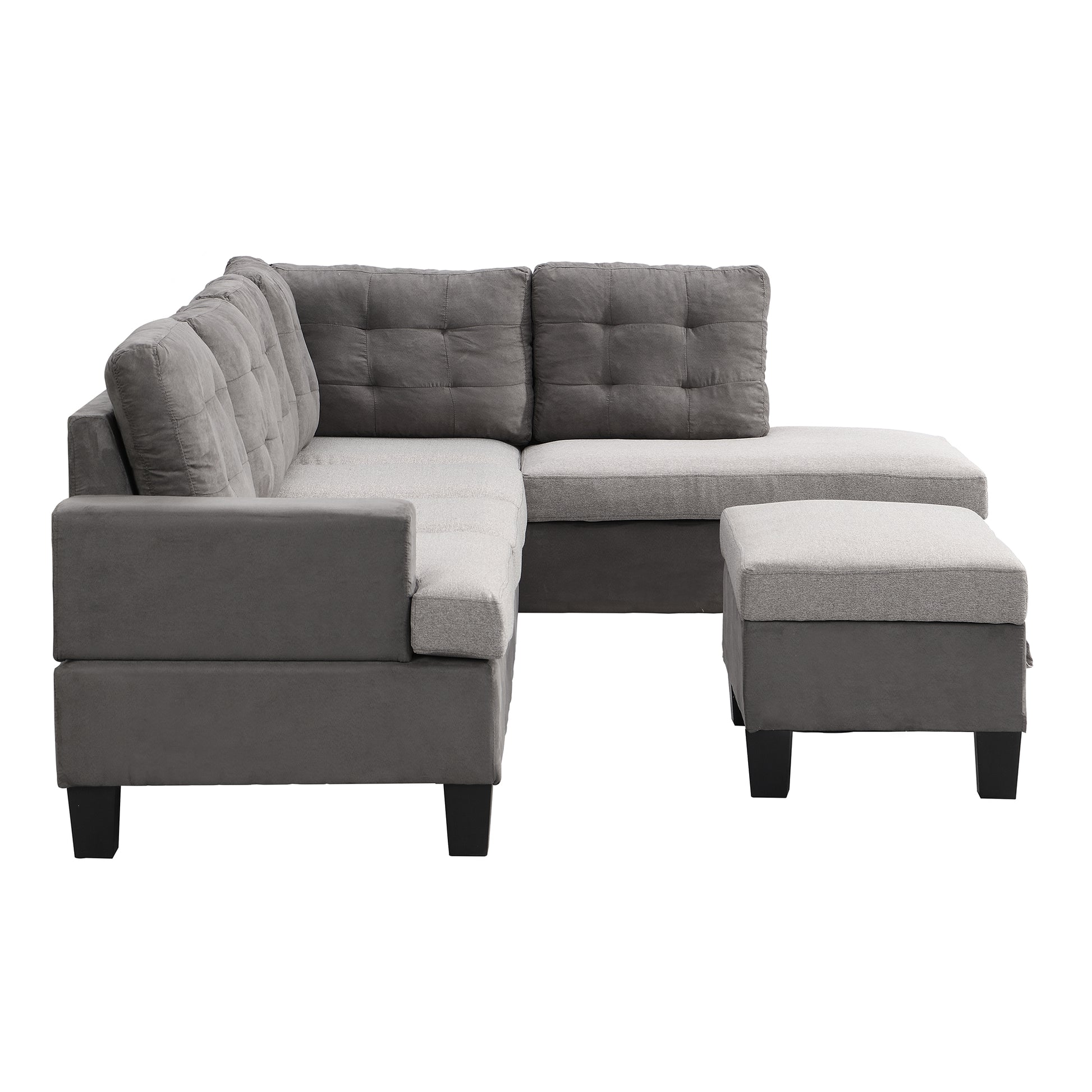 Sofa Set For Living Room With Chaise Lounge And Storage Ottoman Living Room Furniture Gray Grey Fabric