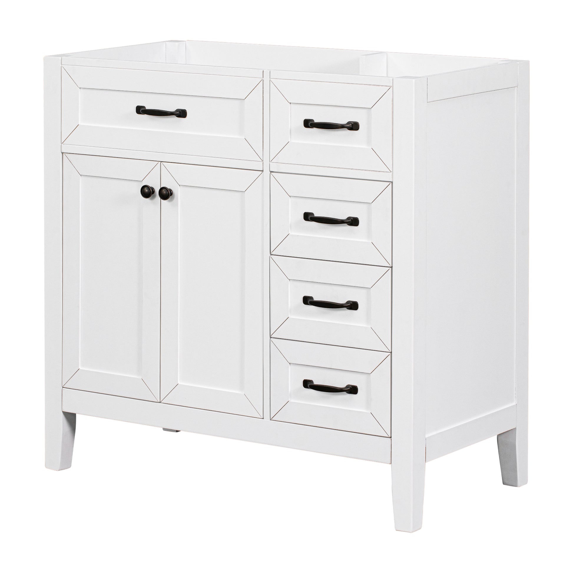 36" Bathroom Vanity Without Sink, Cabinet Base Only, Bathroom Cabinet With Drawers, Solid Frame And Mdf Board, White White Solid Wood Mdf