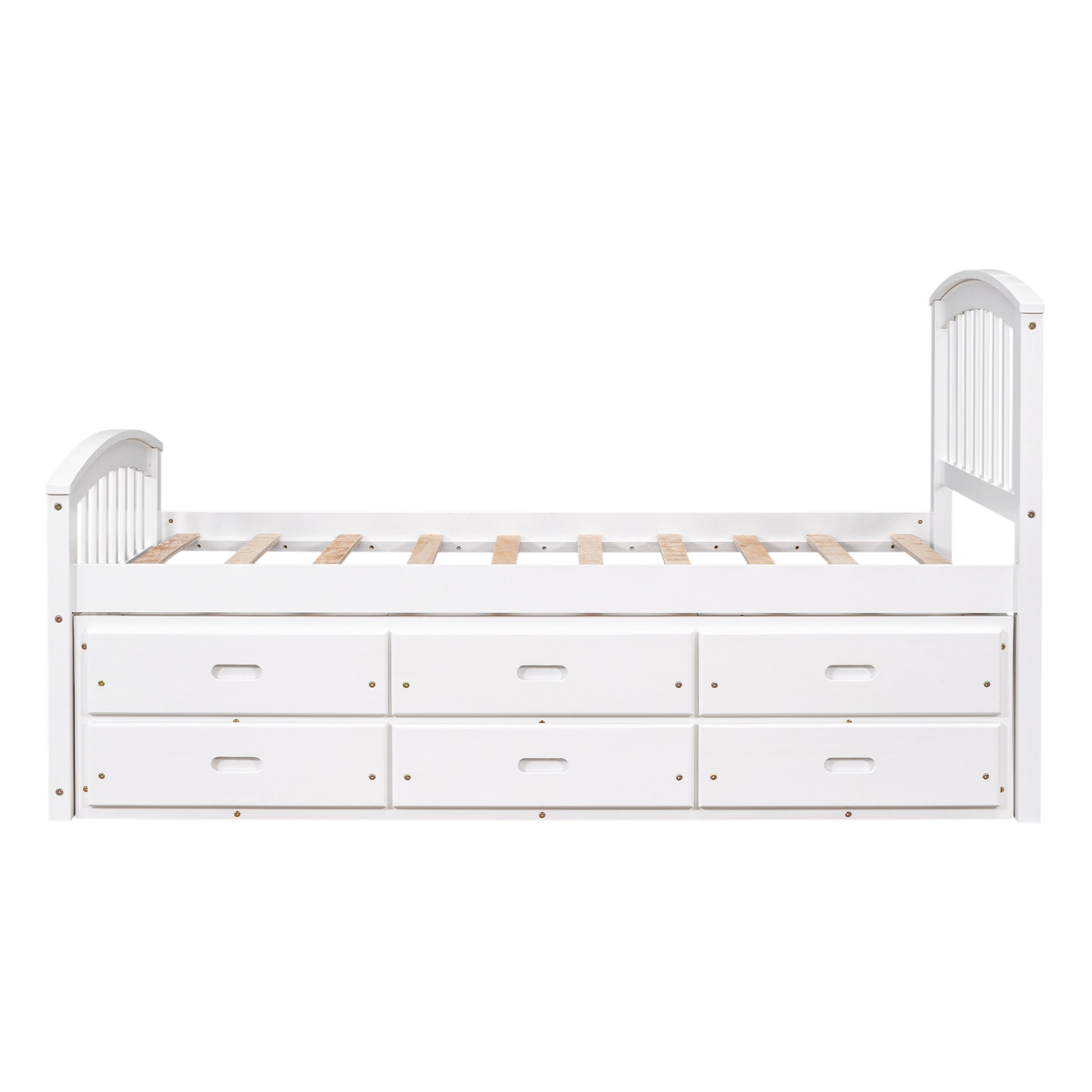 Twin Size Platform Storage Bed Solid Wood Bed With 6 Drawers,White Twin White Solid Wood