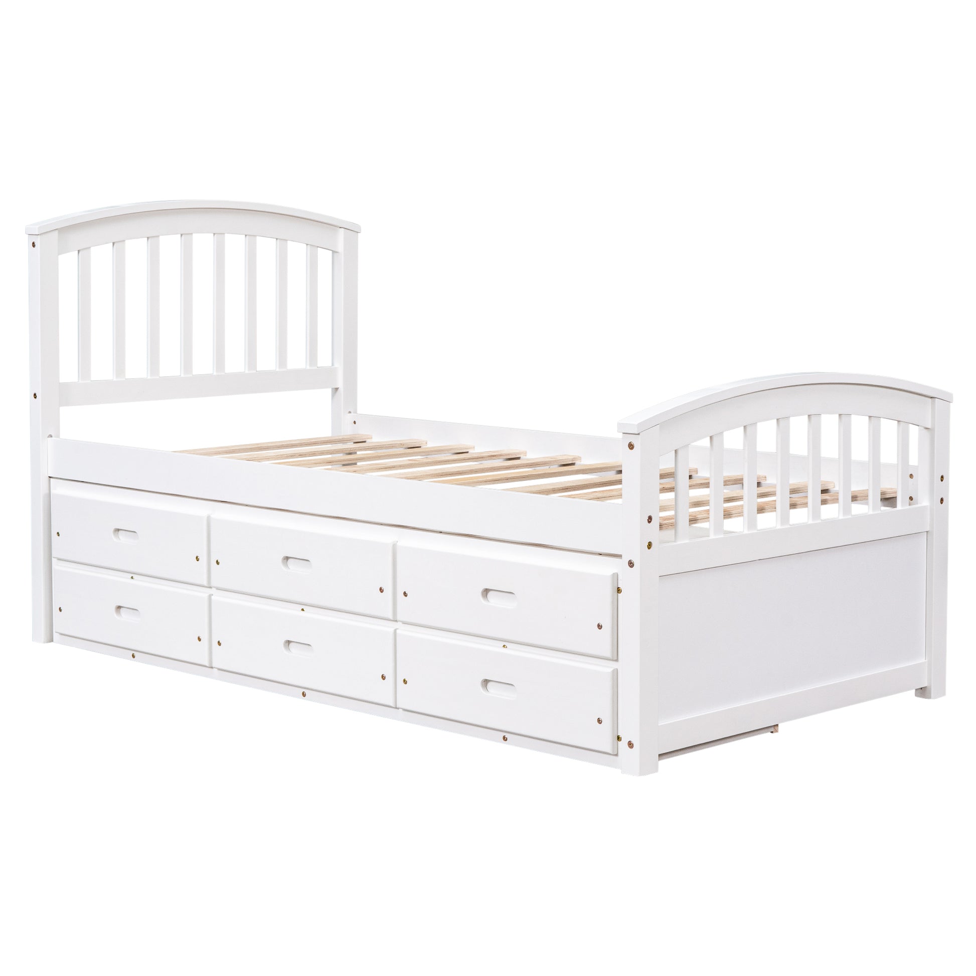 Twin Size Platform Storage Bed Solid Wood Bed With 6 Drawers,White Twin White Solid Wood