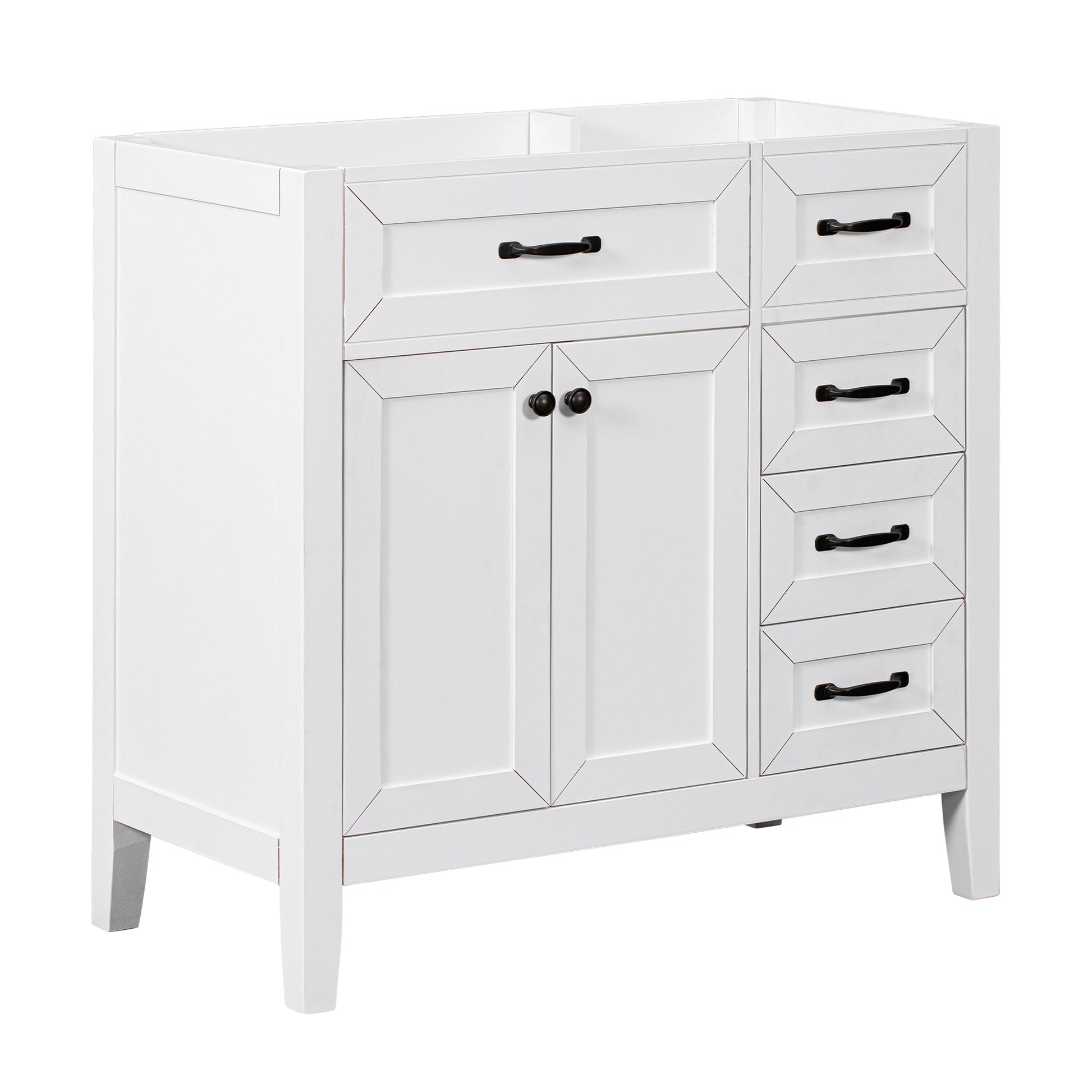 36" Bathroom Vanity Without Sink, Cabinet Base Only, Bathroom Cabinet With Drawers, Solid Frame And Mdf Board, White White Solid Wood Mdf