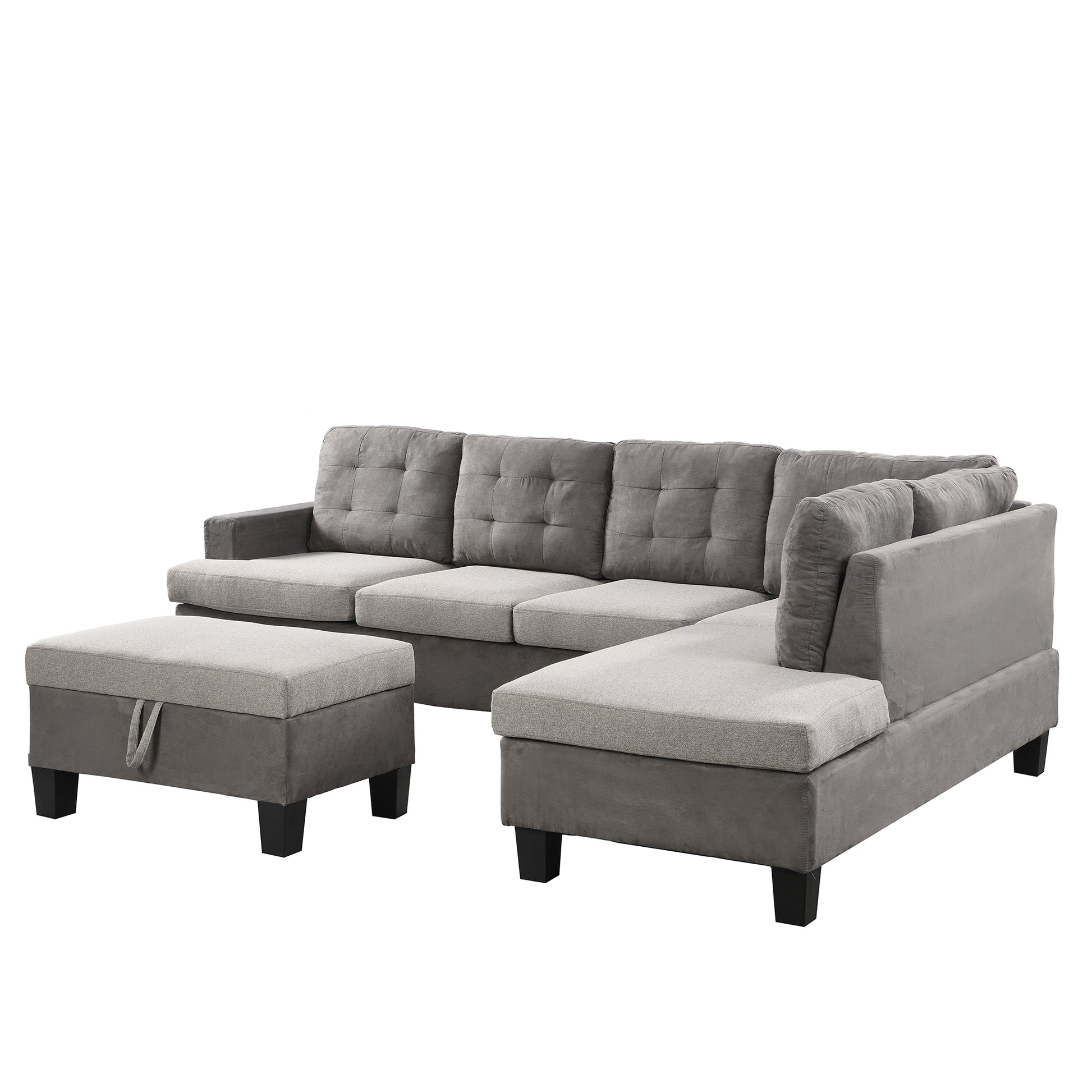 Sofa Set For Living Room With Chaise Lounge And Storage Ottoman Living Room Furniture Gray Grey Fabric