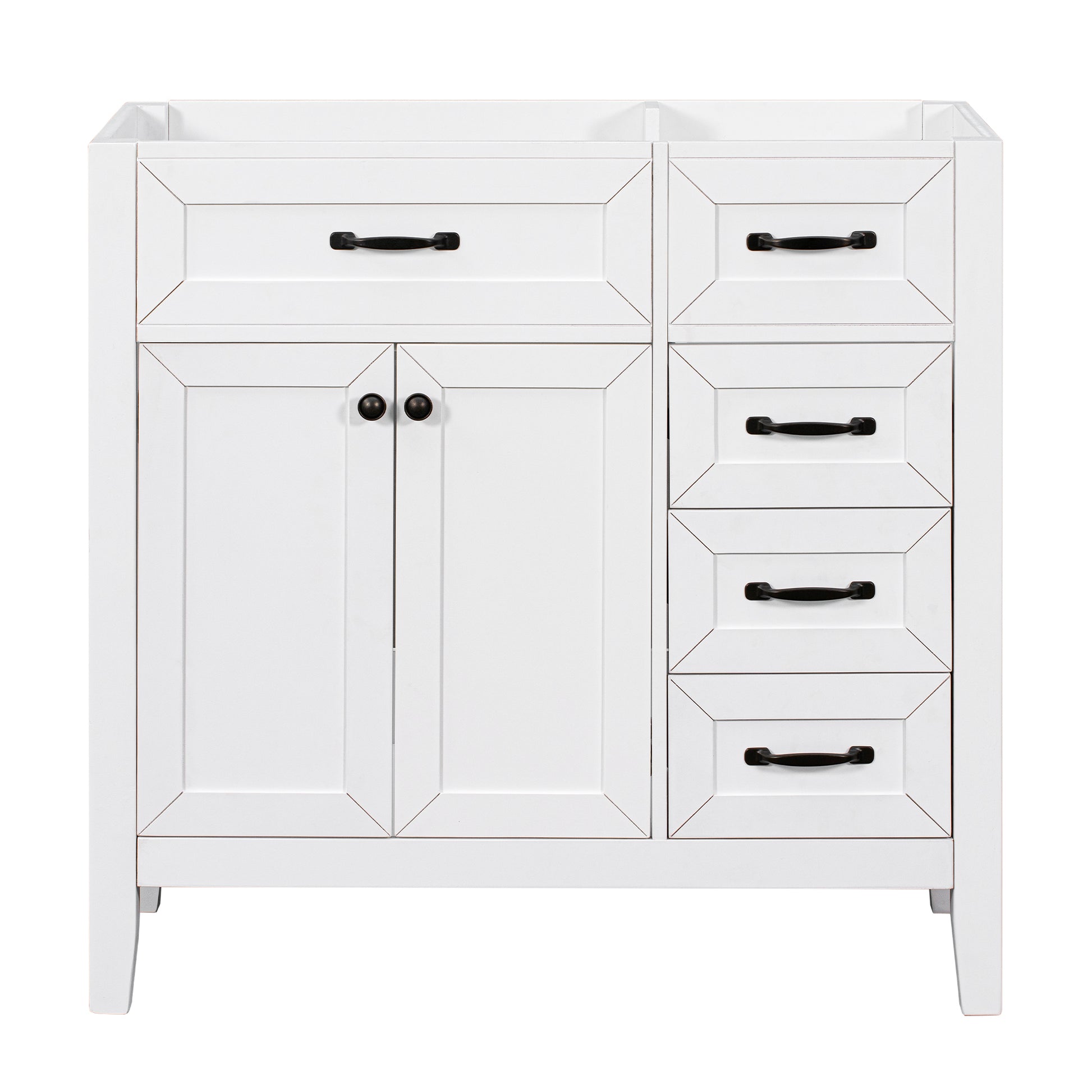 36" Bathroom Vanity Without Sink, Cabinet Base Only, Bathroom Cabinet With Drawers, Solid Frame And Mdf Board, White White Solid Wood Mdf