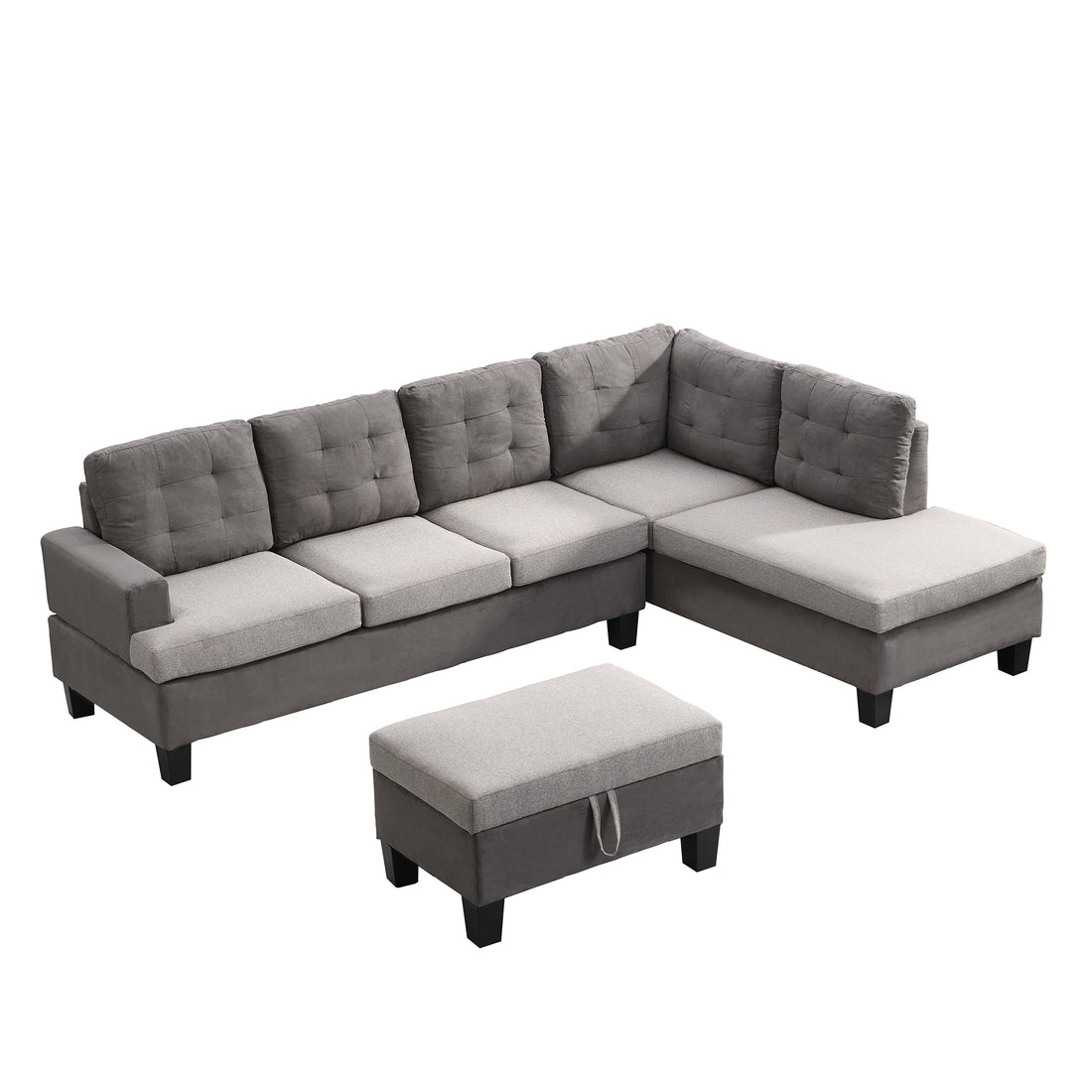 Sofa Set For Living Room With Chaise Lounge And Storage Ottoman Living Room Furniture Gray Grey Fabric