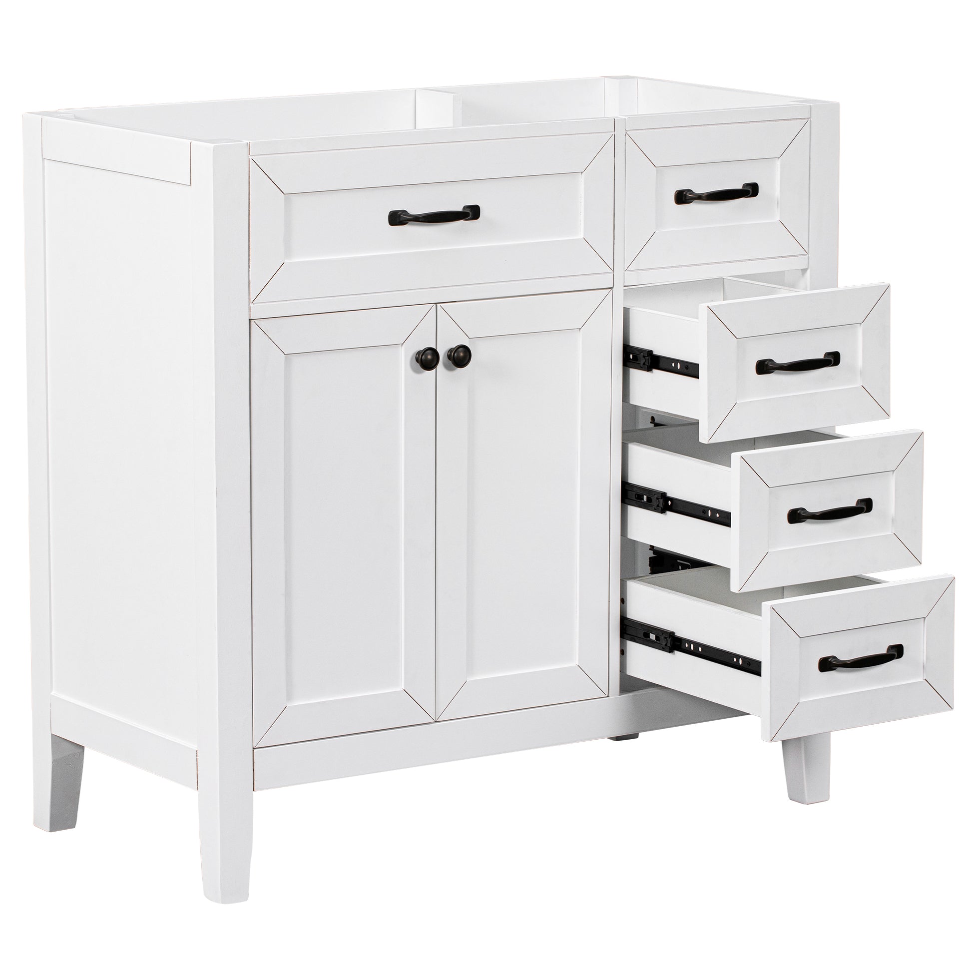 36" Bathroom Vanity Without Sink, Cabinet Base Only, Bathroom Cabinet With Drawers, Solid Frame And Mdf Board, White White Solid Wood Mdf