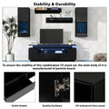 Stylish Functional Tv Stand, 5 Pieces Floating Tv Stand Set, High Gloss Wall Mounted Entertainment Center With 16 Color Led Light Strips For 75 Inch Tv, Black Black Particle Board