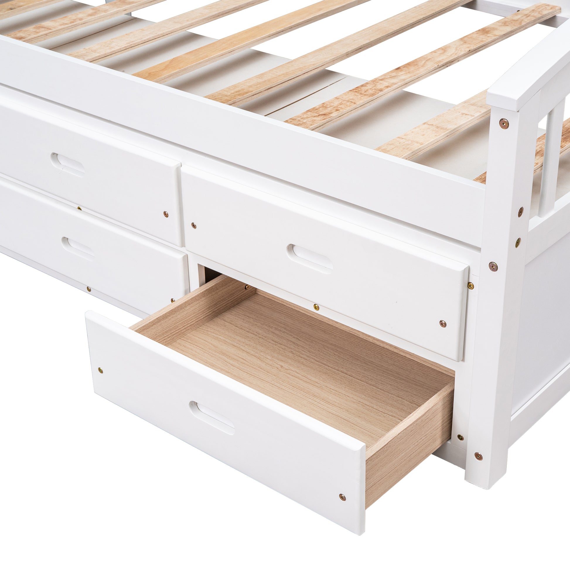 Twin Size Platform Storage Bed Solid Wood Bed With 6 Drawers,White Twin White Solid Wood