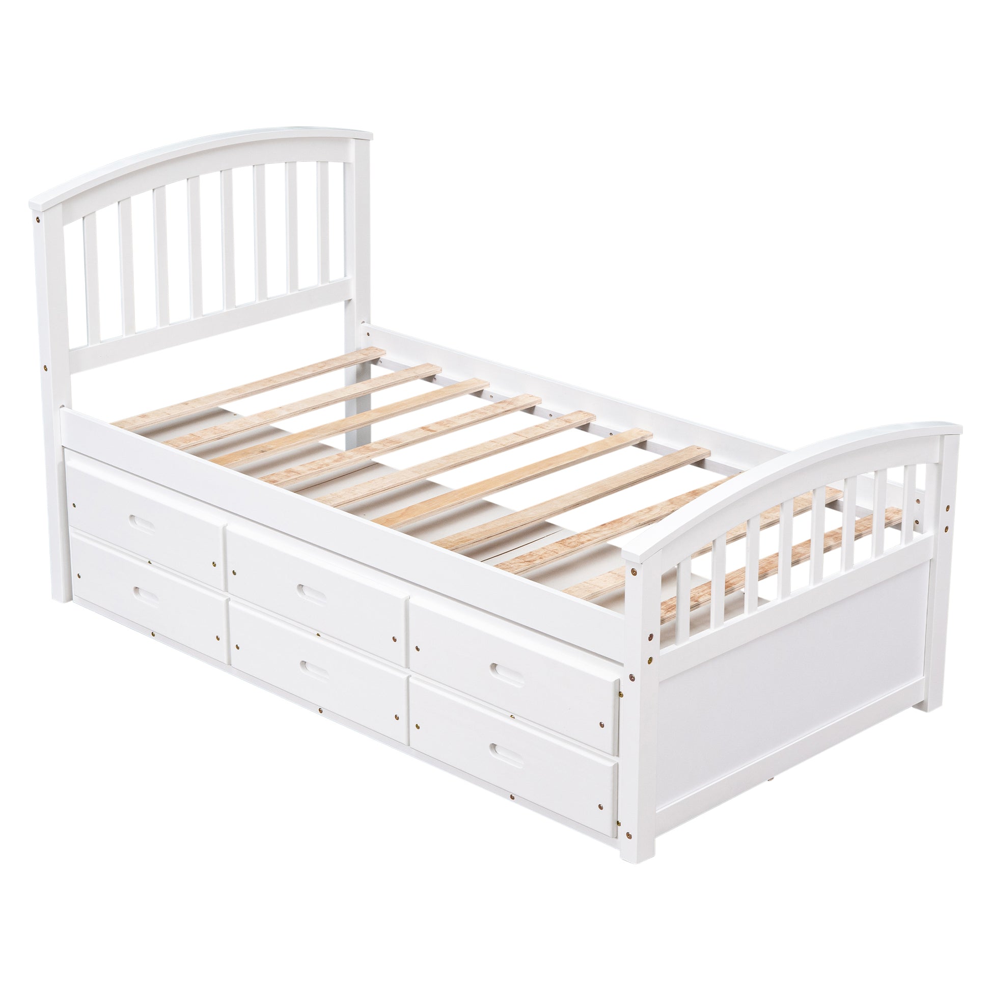 Twin Size Platform Storage Bed Solid Wood Bed With 6 Drawers,White Twin White Solid Wood