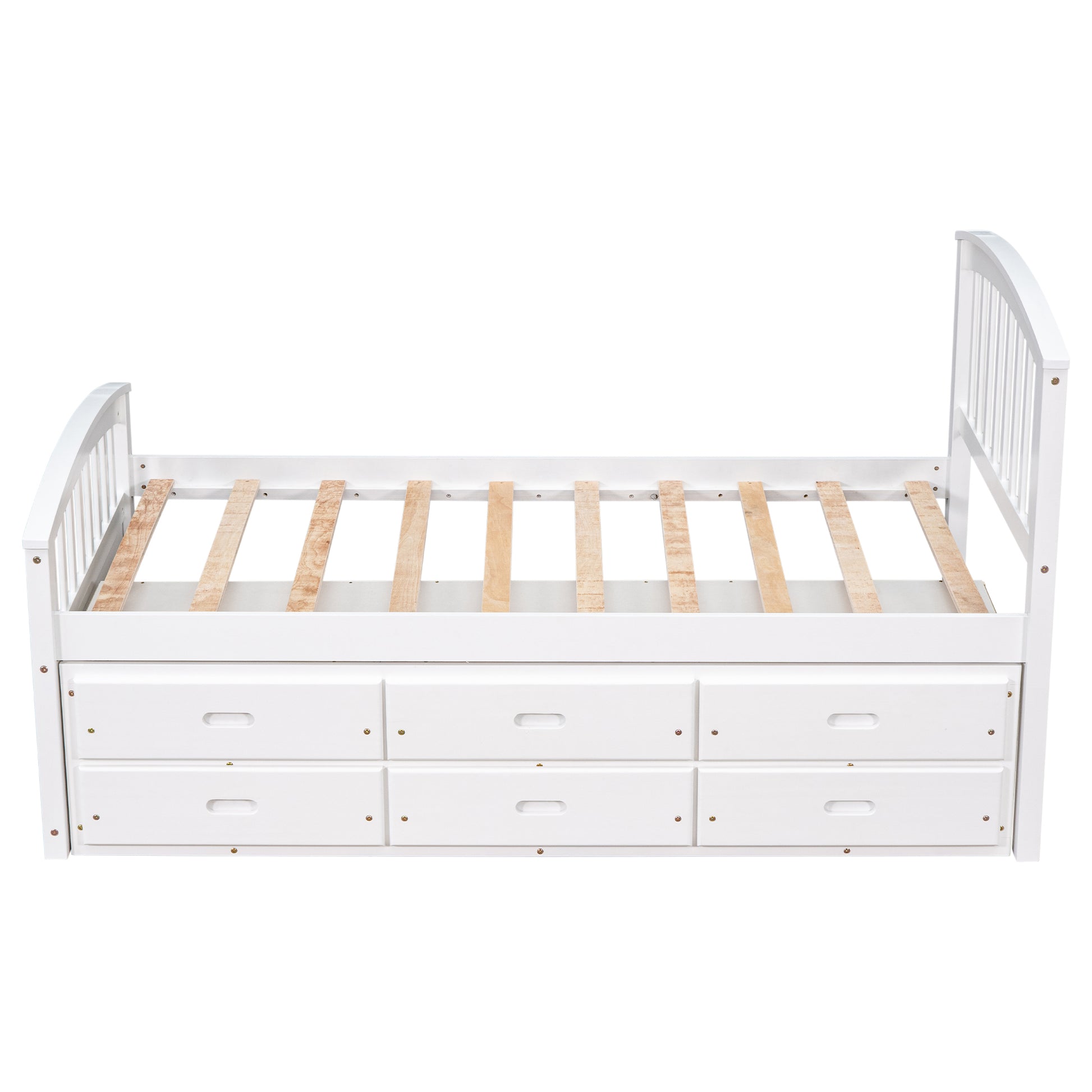 Twin Size Platform Storage Bed Solid Wood Bed With 6 Drawers,White Twin White Solid Wood