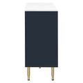 Modern Sideboard Mdf Buffet Cabinet Marble Sticker Tabletop And Amber Yellow Tempered Glass Doors With Gold Metal Legs & Handles Navy Blue Navy Blue Mdf Glass