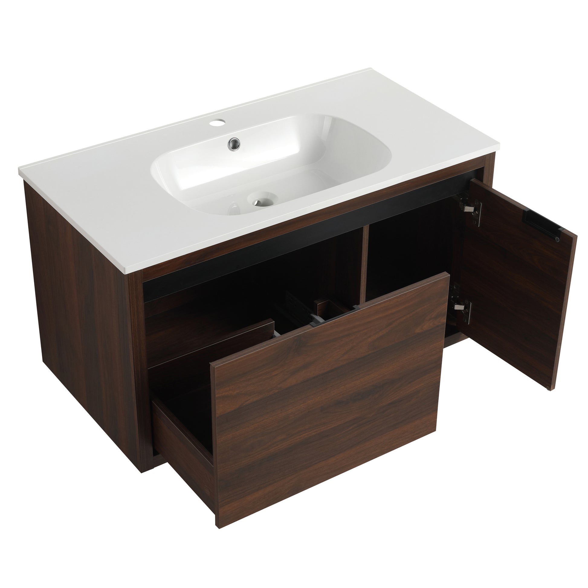 36 Inch Bathroom Vanity With Gel Sink California Walnut Plywood