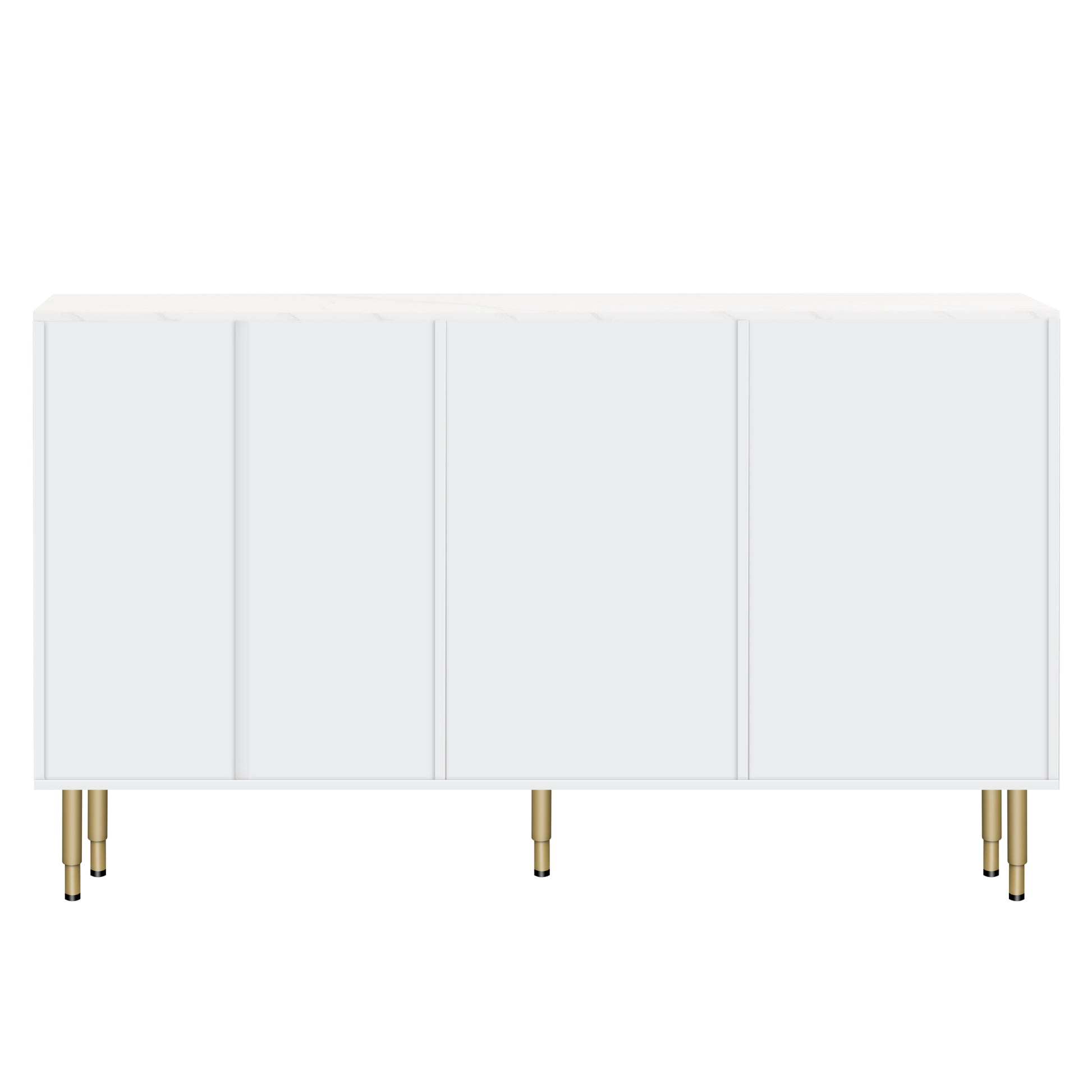 Modern Sideboard Mdf Buffet Cabinet Marble Sticker Tabletop And Amber Yellow Tempered Glass Doors With Gold Metal Legs & Handles White White Mdf Glass